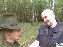 German old Granny fuck outdoor by younger Man