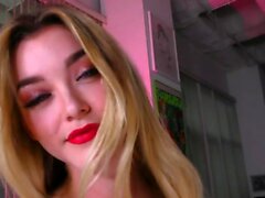 Handjob POV babe jerks BFs oiled dick