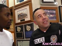 Domina cuckolds hubby cop