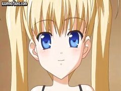 Teen anime blonde with big hooters gets bent over and drilled