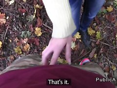 Blonde Checa babe fucking outdoors pov