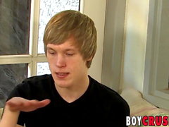 Young blond interviewed before solo masturbation