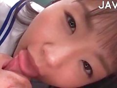 Japanese girl licking dude ass