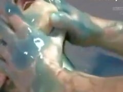 Covered in blue good during sex scene