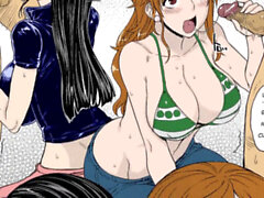 Ein Stück Hentai, nami Brüste abspritzen, Nami und Robin joi