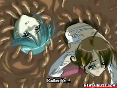 Scolare di hentai catturate e gruppi forato da tentacoli