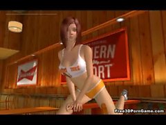 Bir sabit abanoz gibi bir aygırı emiyorken seksi bir 3D the hooters girl