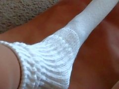 Hooters pantyhose & socked footjob / handjob