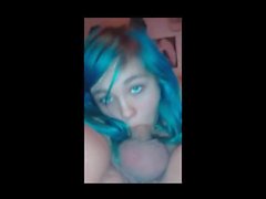 Green hair hands free blowjob 69