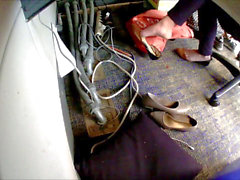 Office feet, bellecita shoeplay dipping, office spycam